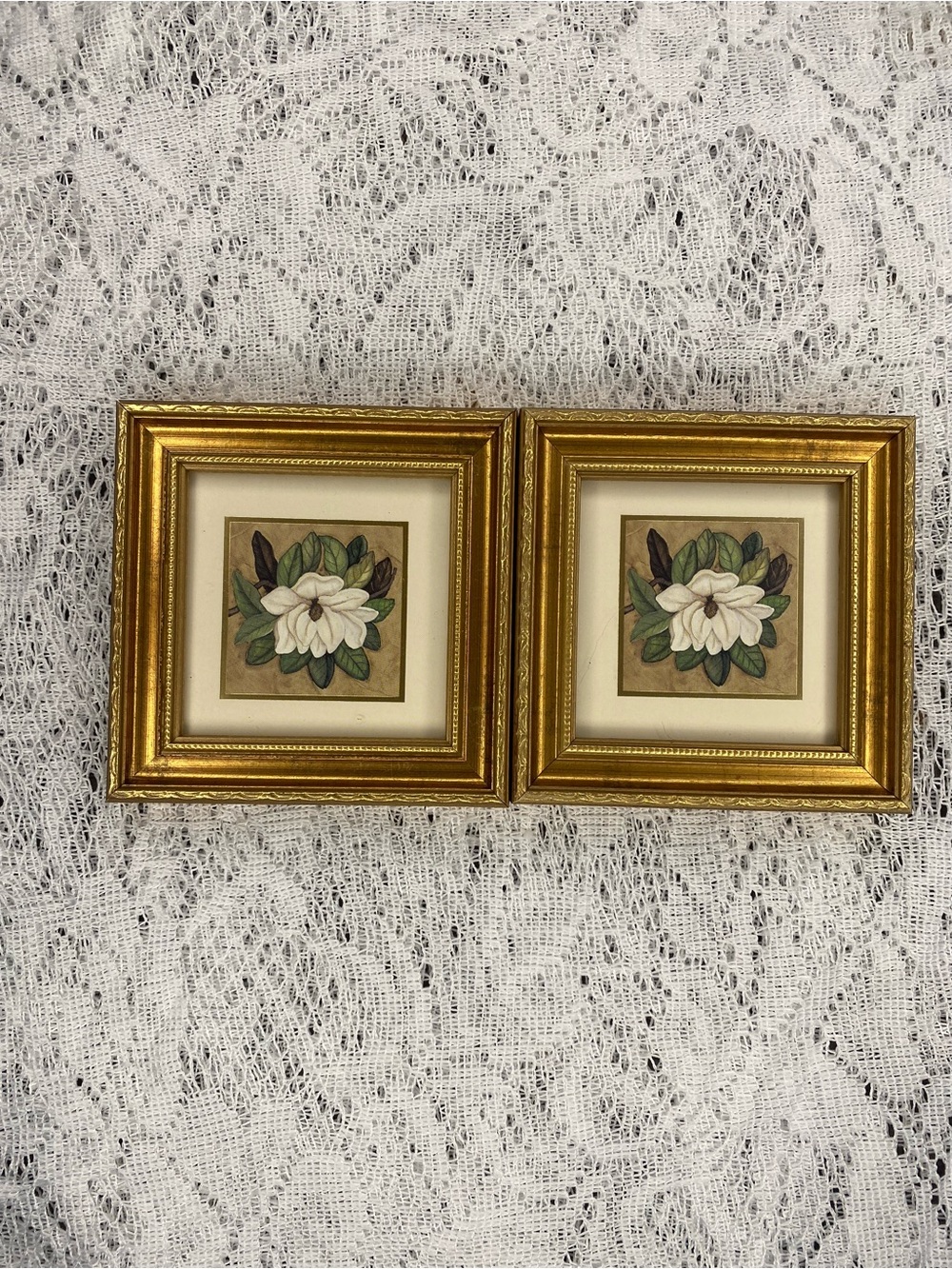 Gold Framed White Magnolia Botanical Wall Art - Unbranded (Set of 2)